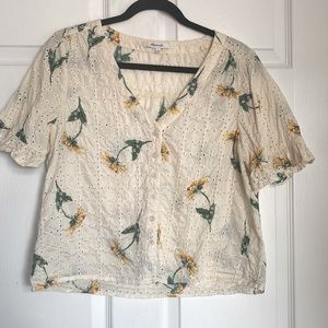 Madewell Eyelet Village Ruffle-Sleeve Shirt in Sunflower